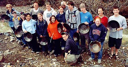 Gold panning school group